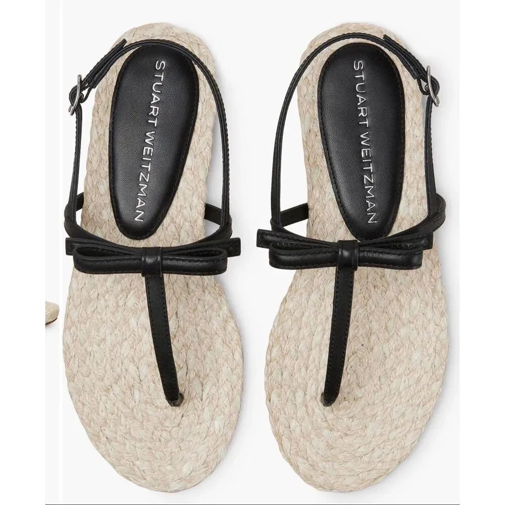 Stuart Weitzman Felicity Slingback Sandal NWB in Black/Natural Size 7